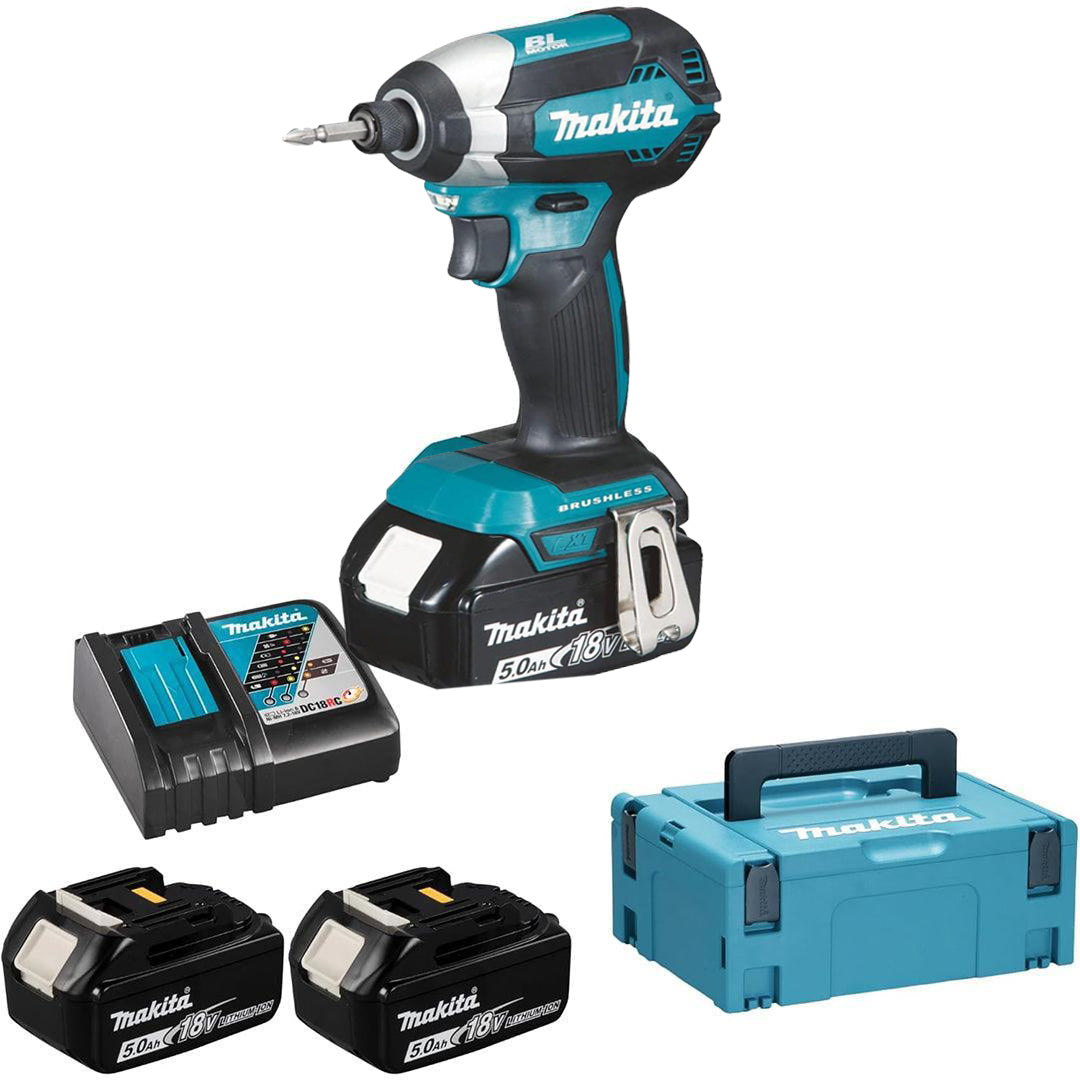 Makita DTD153RTJ 18V LXT Brushless Impact Driver Set – Includes 2 x 5.0Ah Batteries, Charger, and MAKPAC Storage Box